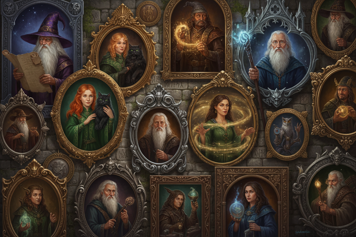 a wall of unique wizarding portraits